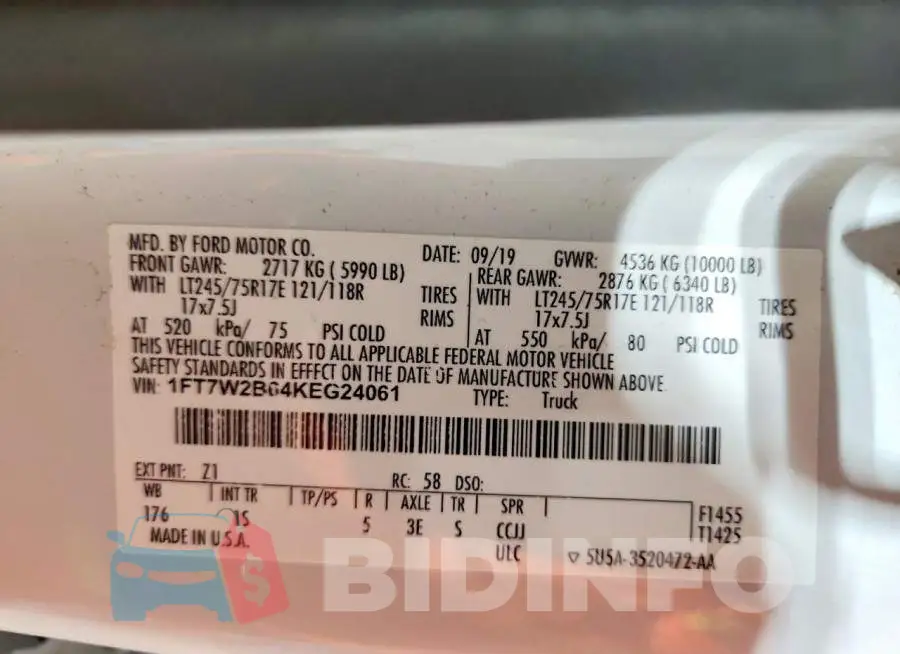 1FT7W2B64KEG24061 Photo# 12
