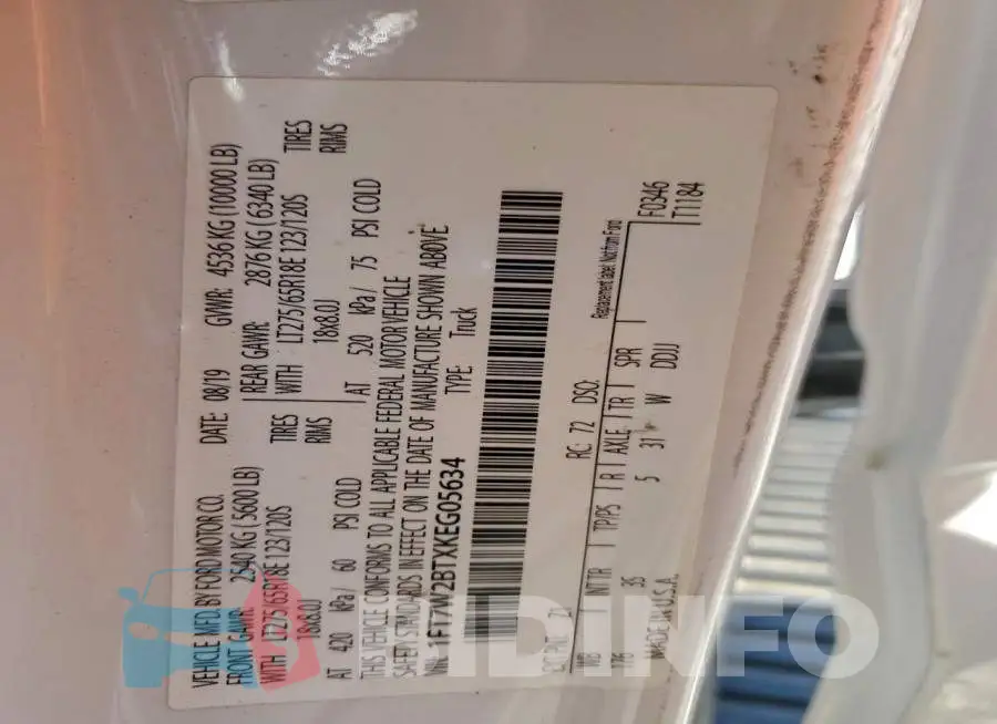 1FT7W2BTXKEG05634 Photo# 13