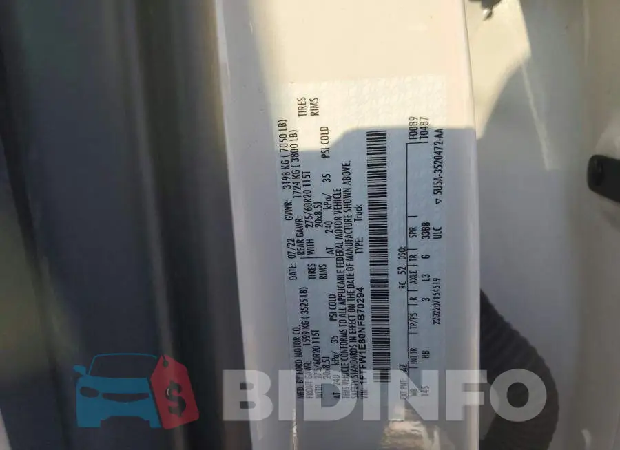 1FTFW1E80NFB70294 Photo# 12