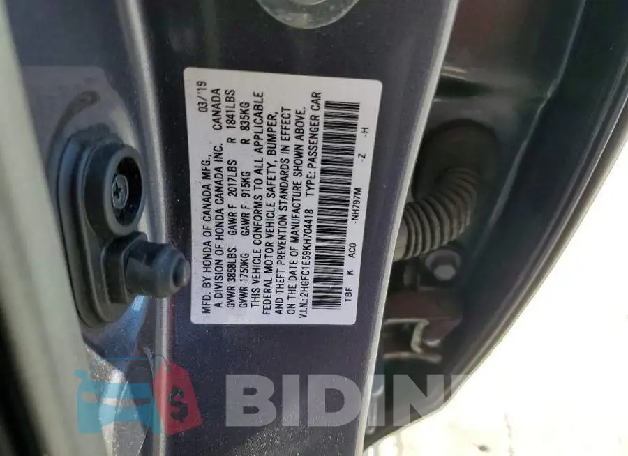 2HGFC1E59KH704418 Photo# 12