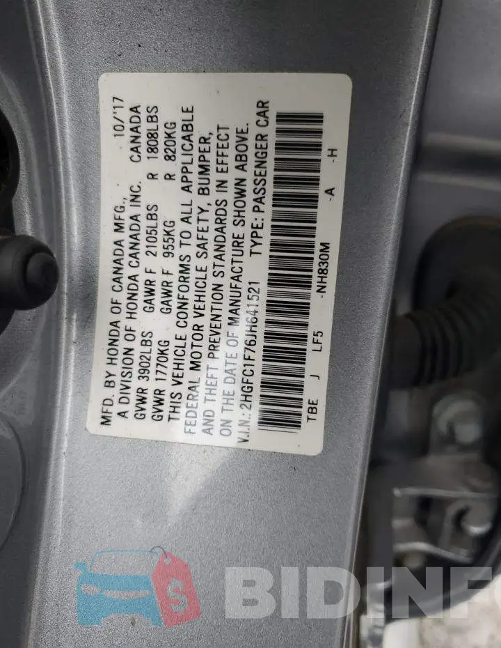 2HGFC1F76JH641521 Photo# 12