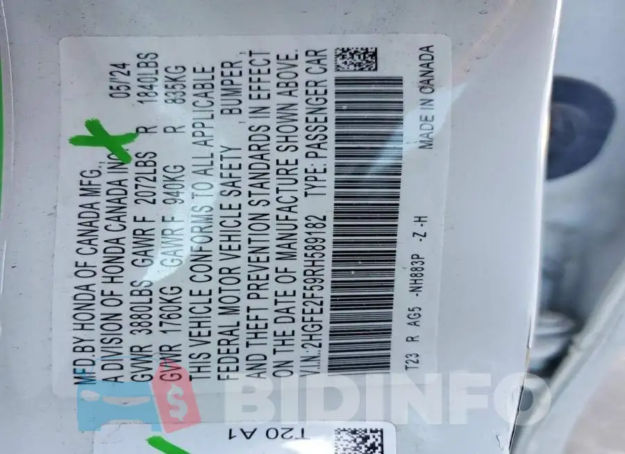 2HGFE2F59RH589182 Photo# 12