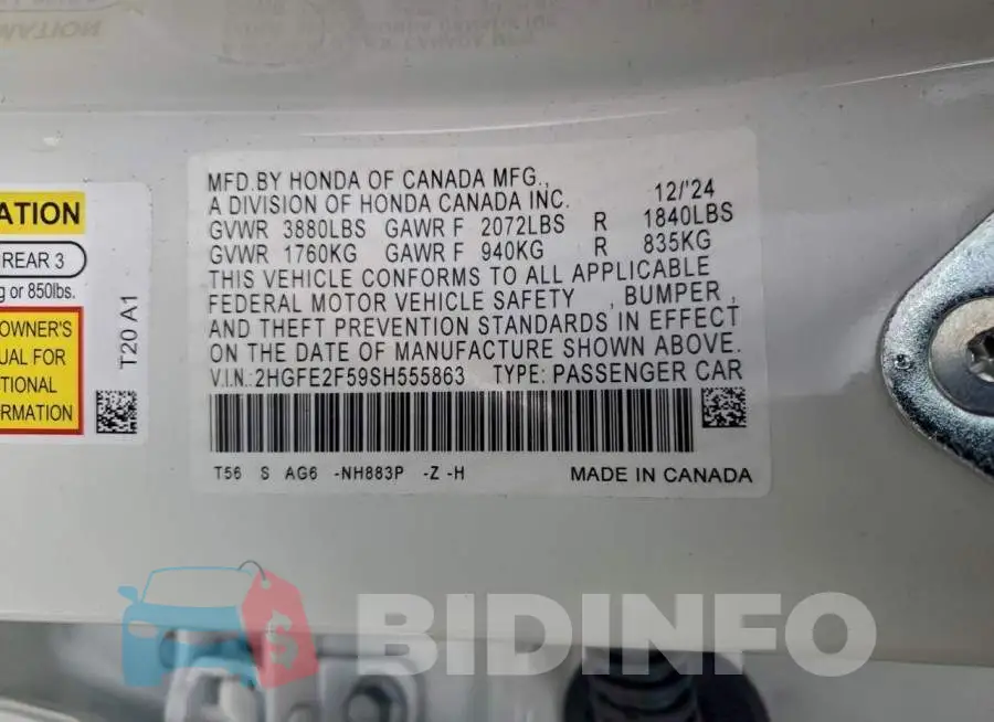 2HGFE2F59SH555863 Photo# 12