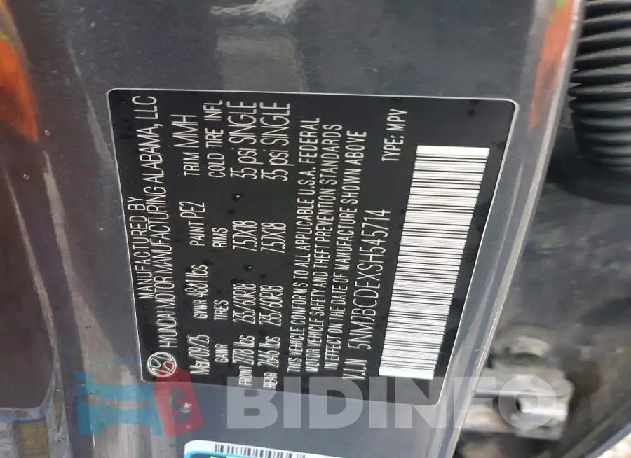 5NMJBCDEXSH545714 Photo# 14