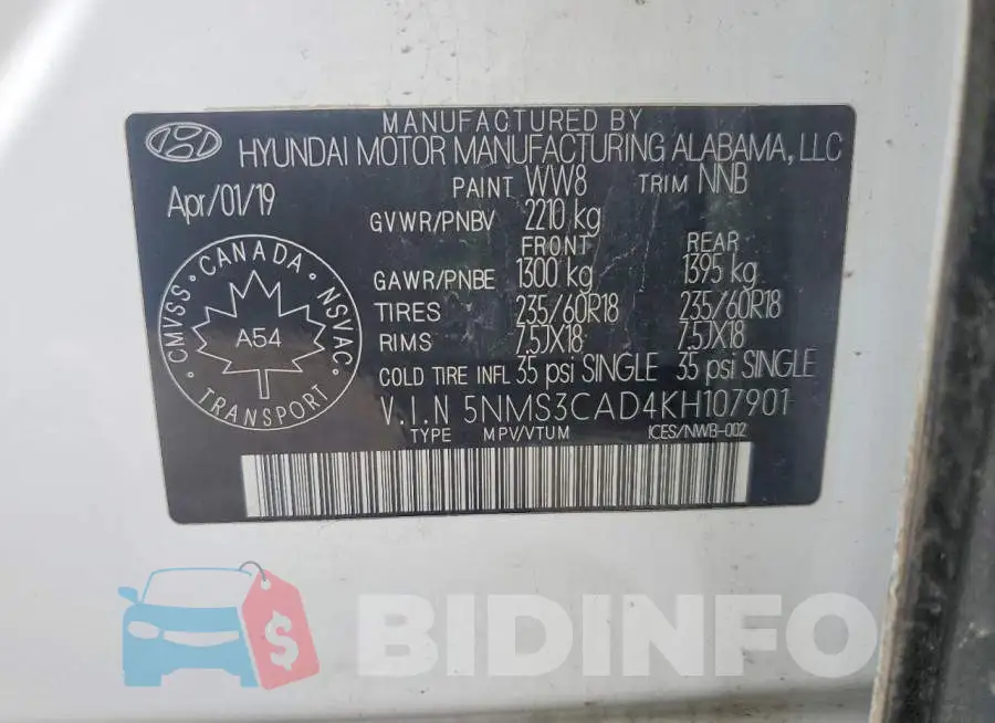 5NMS3CAD4KH107901 Photo# 13