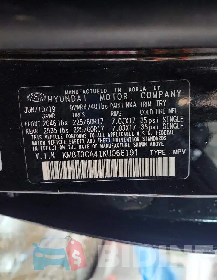 KM8J3CA41KU066191 Photo# 13