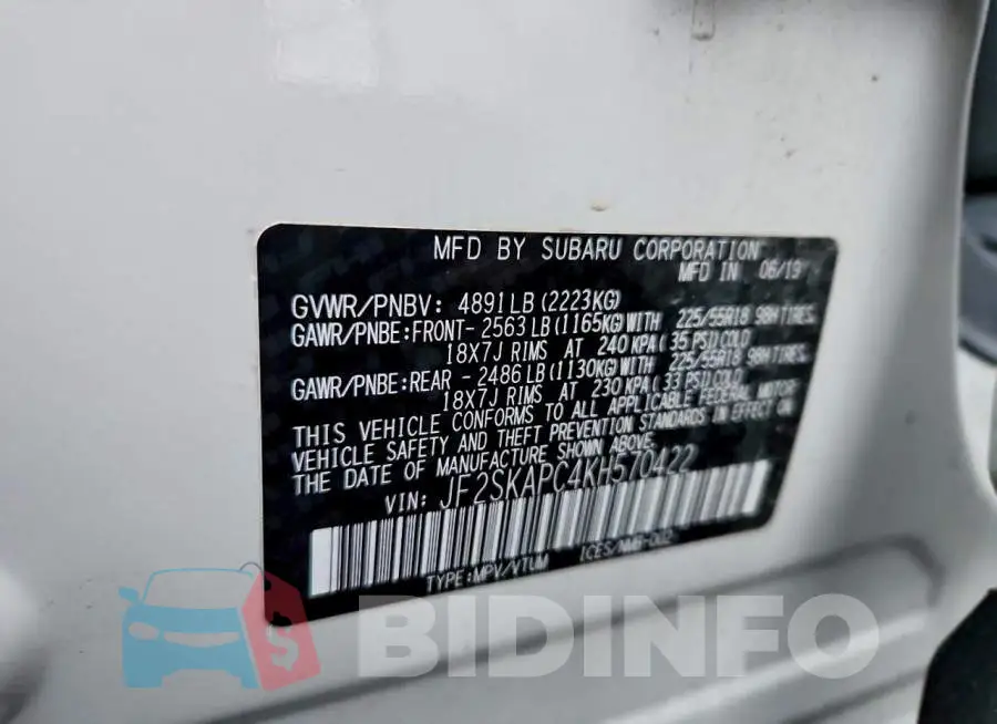 JF2SKAPC4KH570422 Photo# 14