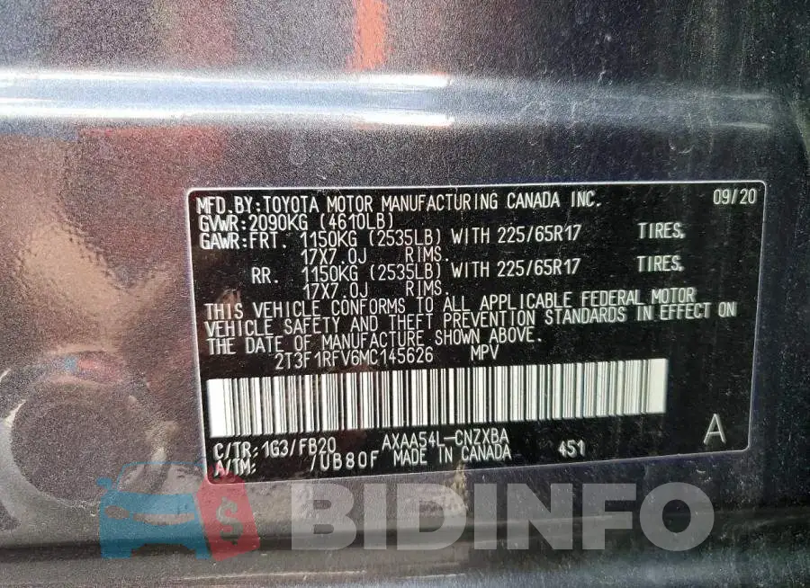 2T3F1RFV6MC145626 Photo# 13
