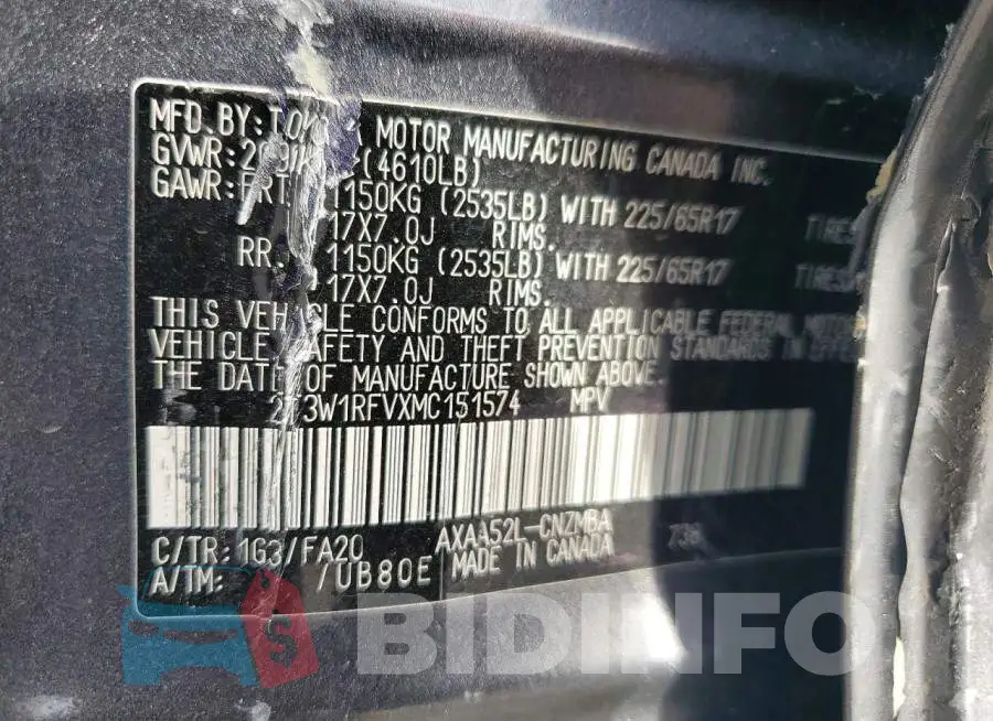 2T3W1RFVXMC151574 Photo# 13
