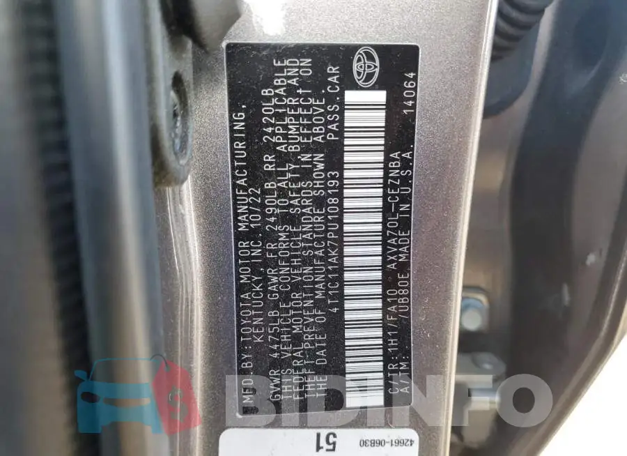4T1C11AK7PU108193 Photo# 12