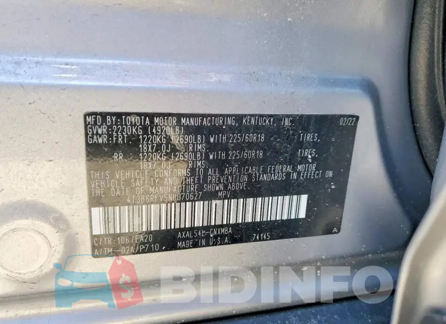 4T3B6RFV5NU070627 Photo# 13