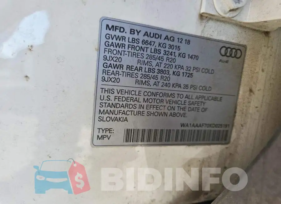 WA1AAAF70KD025191 Photo# 13