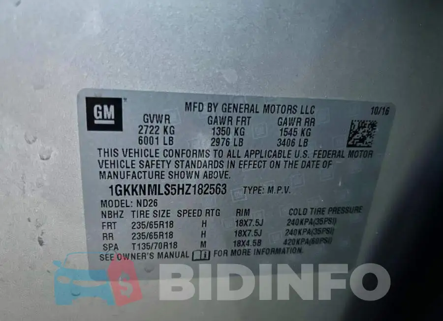 1GKKNMLS5HZ182563 Photo# 10