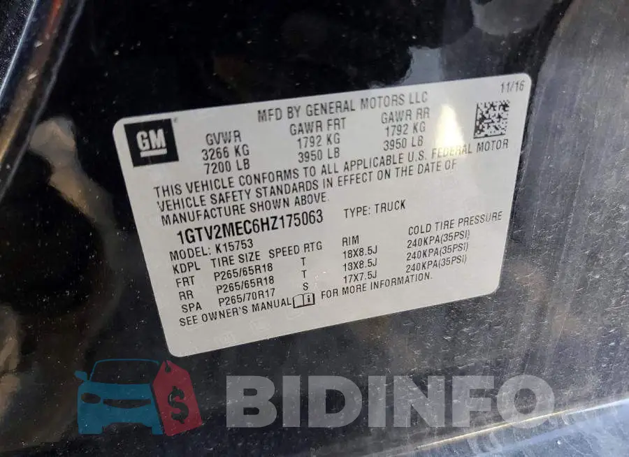 1GTV2MEC6HZ175063 Photo# 12