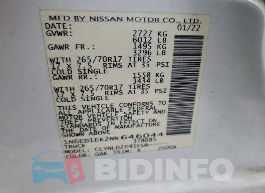 1N6ED1EK2NN646044 Photo# 13