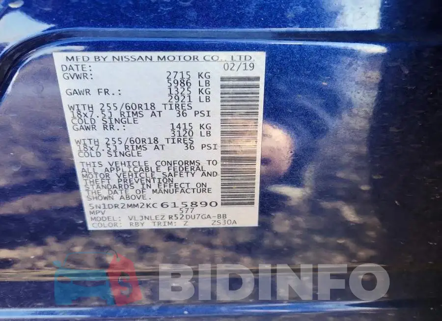 5N1DR2MM2KC615890 Photo# 13