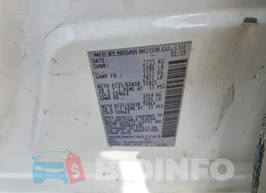5N1DR2MN9KC607763 Photo# 13