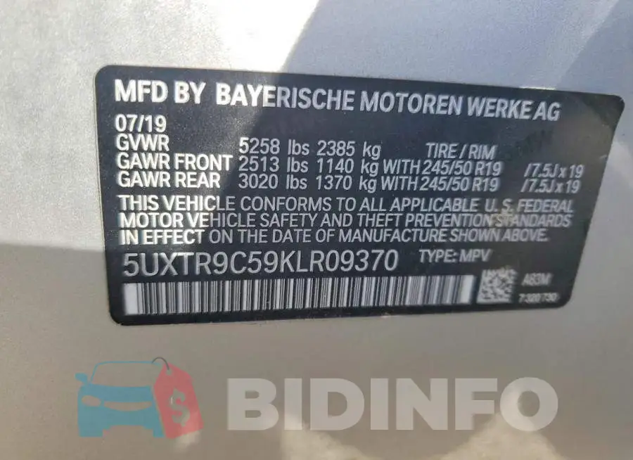 5UXTR9C59KLR09370 Photo# 13