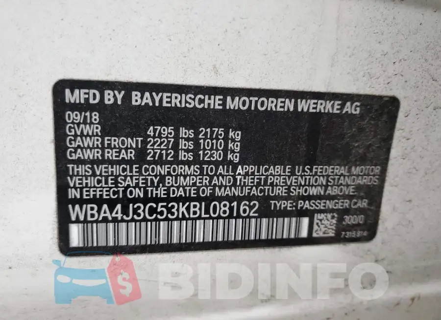 WBA4J3C53KBL08162 Photo# 12