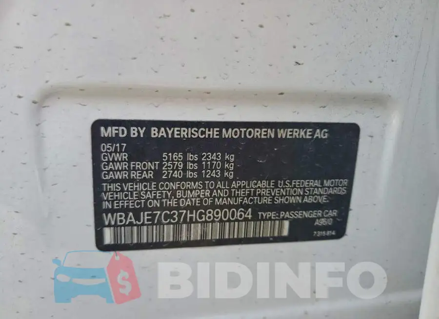 WBAJE7C37HG890064 Photo# 12