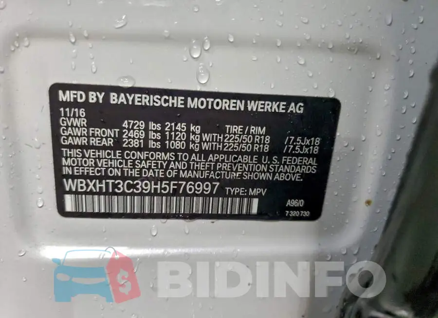WBXHT3C39H5F76997 Photo# 12