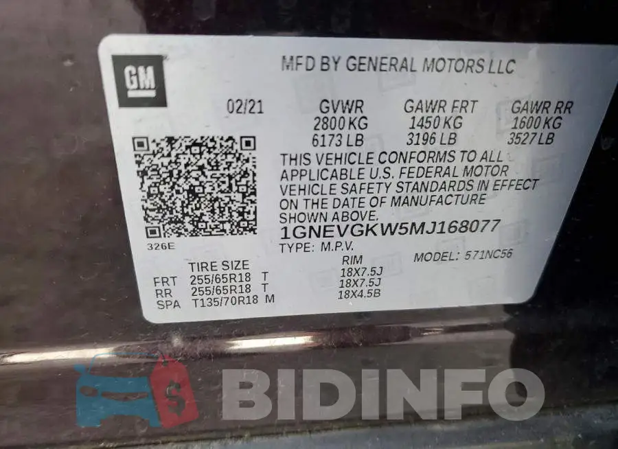 1GNEVGKW5MJ168077 Photo# 14