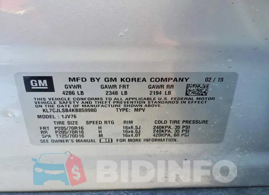 KL7CJLSB4KB859980 Photo# 13