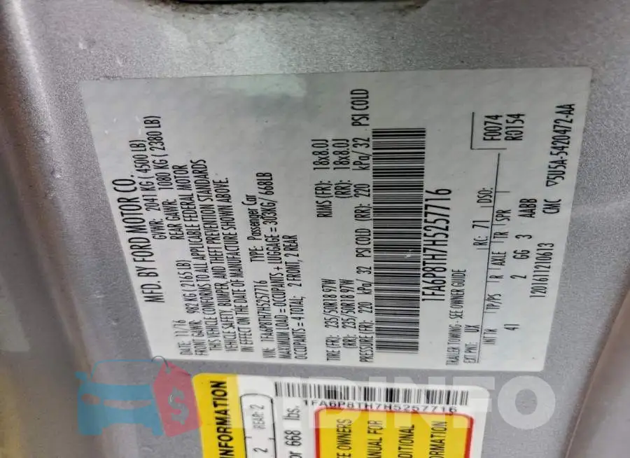 1FA6P8TH7H5257716 Photo# 12