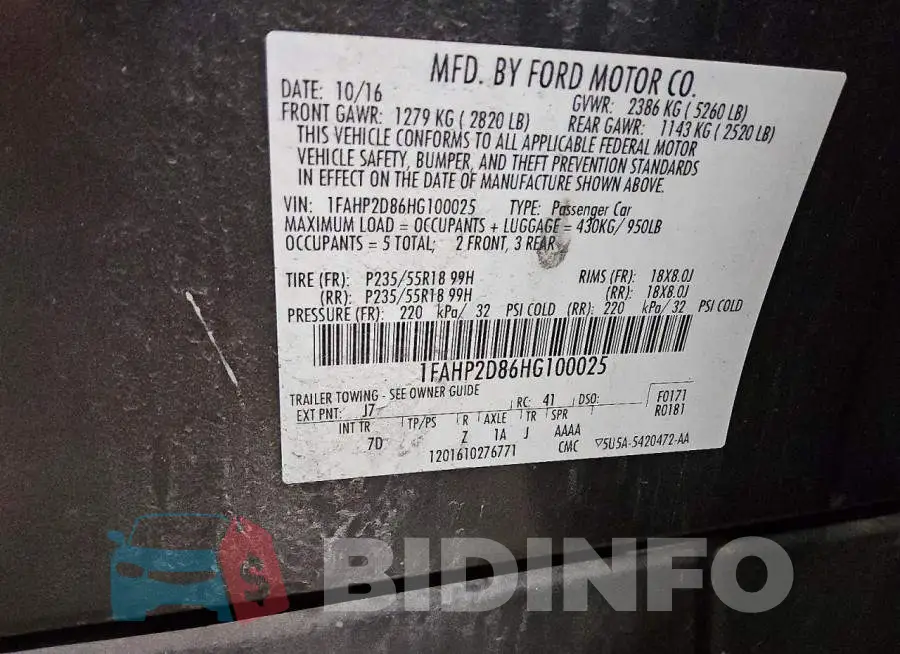 1FAHP2D86HG100025 Photo# 12