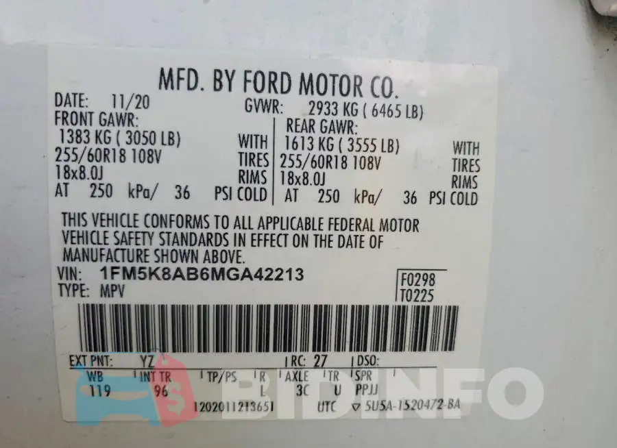1FM5K8AB6MGA42213 Photo# 12