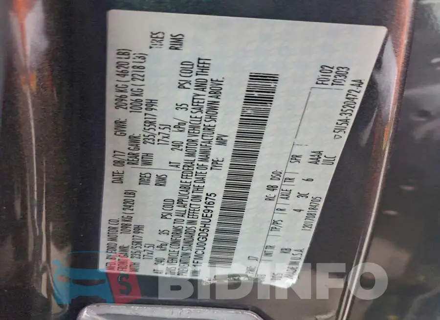 1FMCU0GD5HUE91675 Photo# 14
