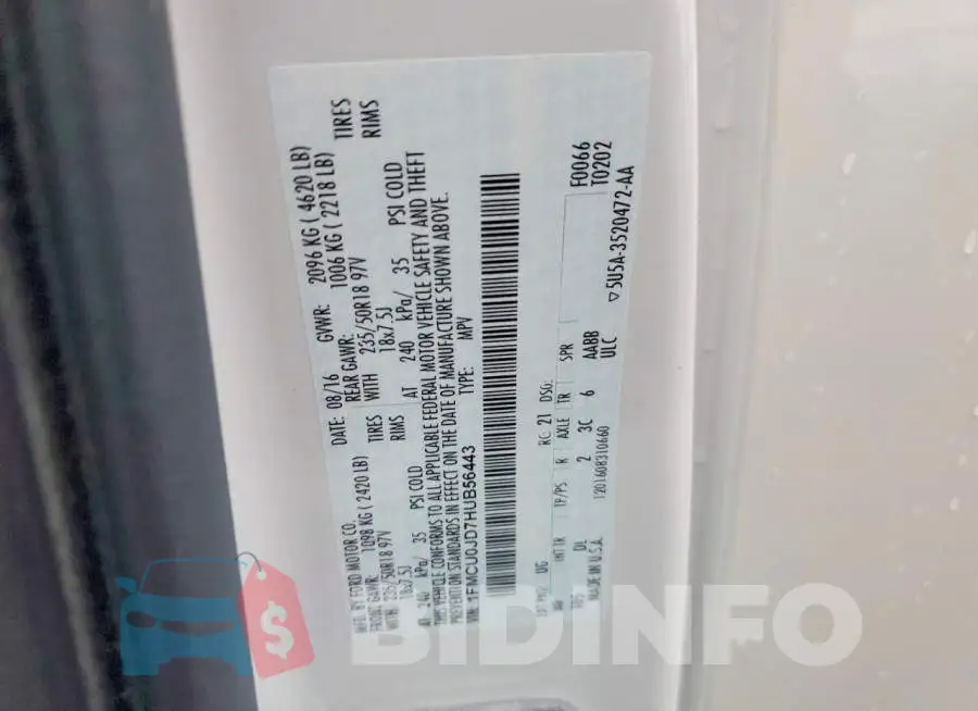 1FMCU0JD7HUB56443 Photo# 14