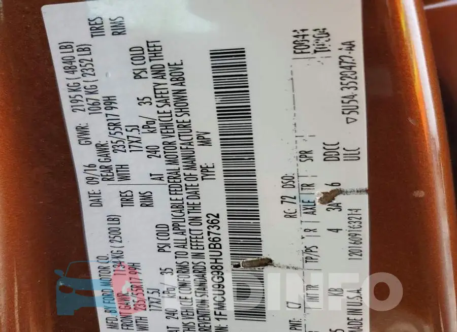 1FMCU9G98HUB67362 Photo# 13