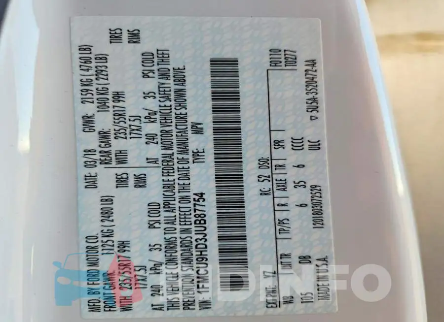 1FMCU9HD3JUB87754 Photo# 13