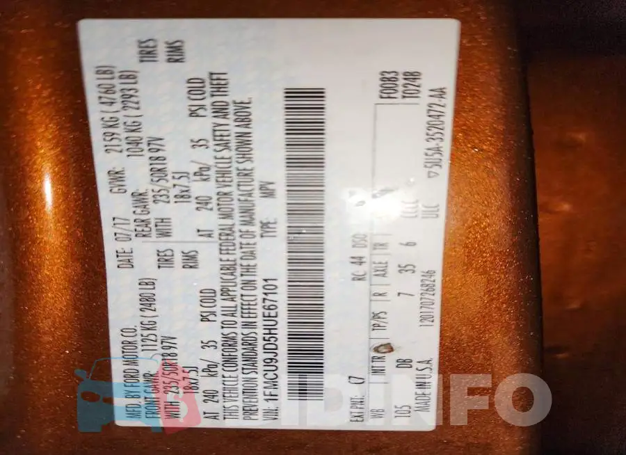 1FMCU9JD5HUE67101 Photo# 13