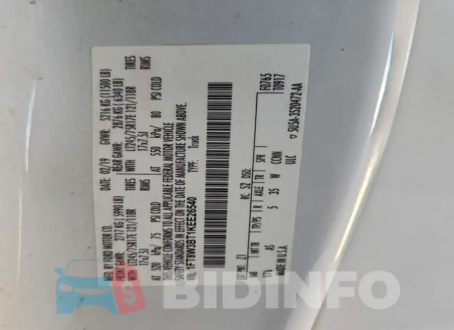 1FT8W3BT1KEE26540 Photo# 12