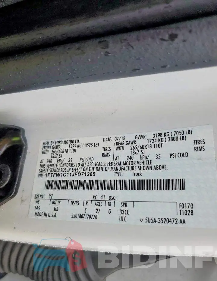 1FTFW1C11JFD71265 Photo# 12