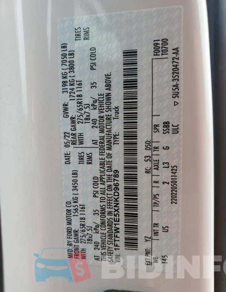 1FTFW1E5XNKD96789 Photo# 13