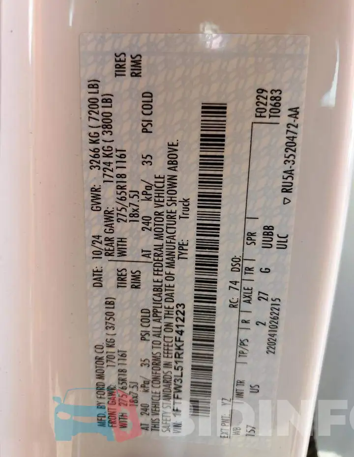 1FTFW3L51RKF41223 Photo# 13