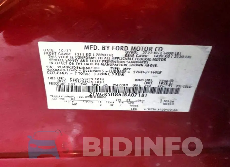2FMGK5D86JBA07181 Photo# 13
