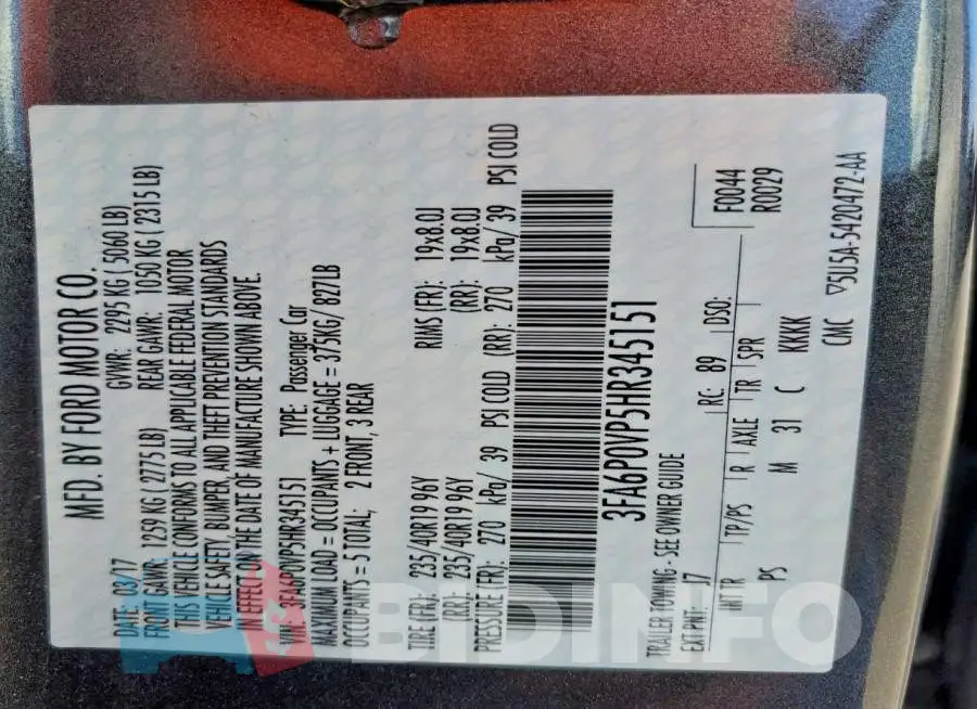 3FA6P0VP5HR345151 Photo# 12