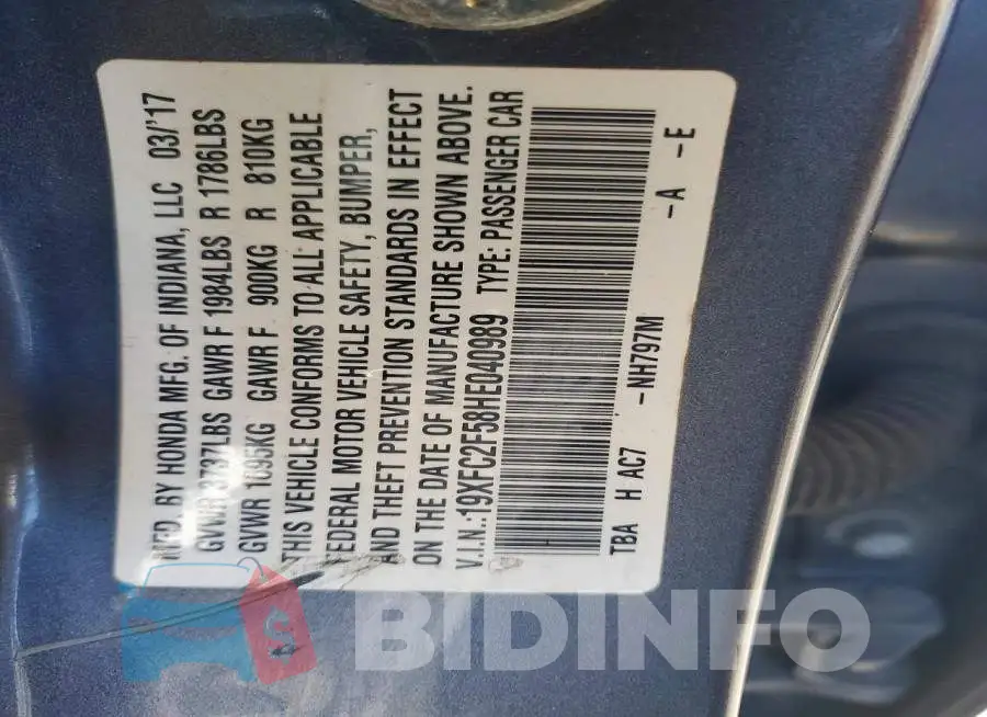 19XFC2F58HE040989 Photo# 12