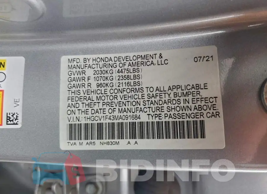 1HGCV1F43MA091684 Photo# 13
