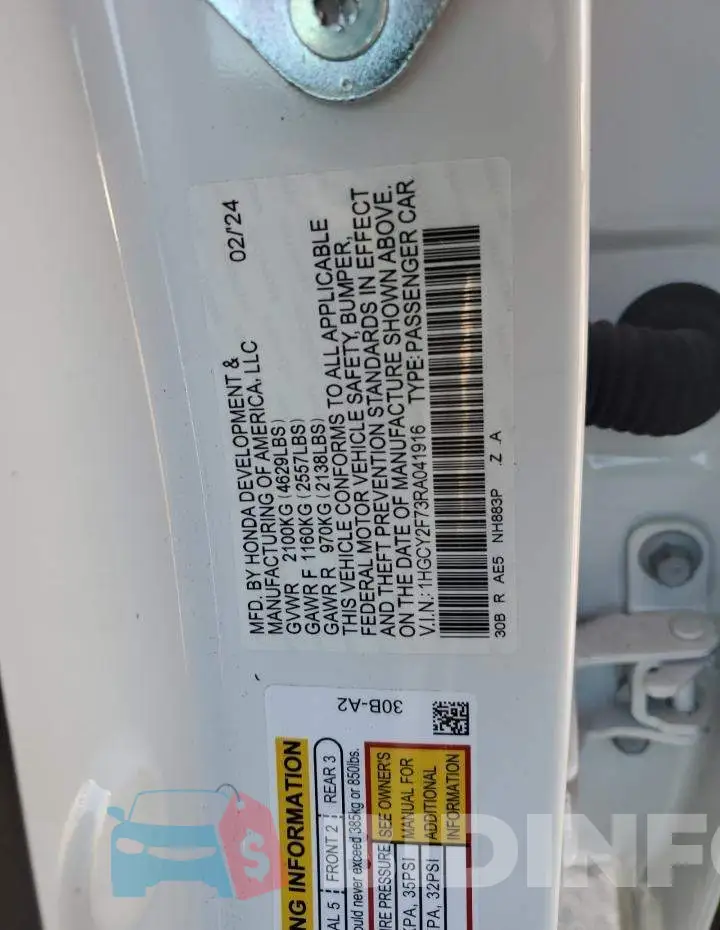 1HGCY2F73RA041916 Photo# 13