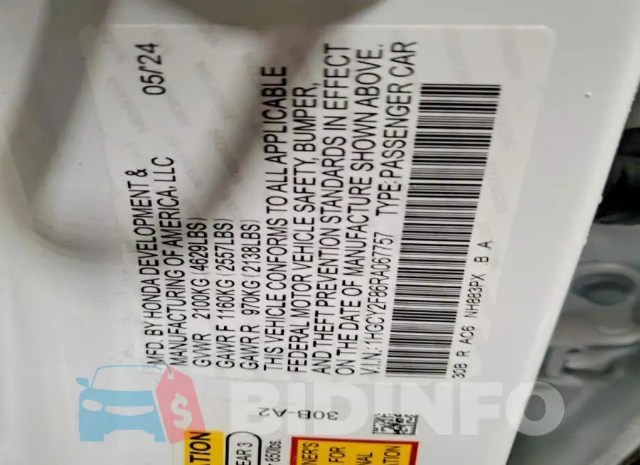 1HGCY2F86RA067757 Photo# 12