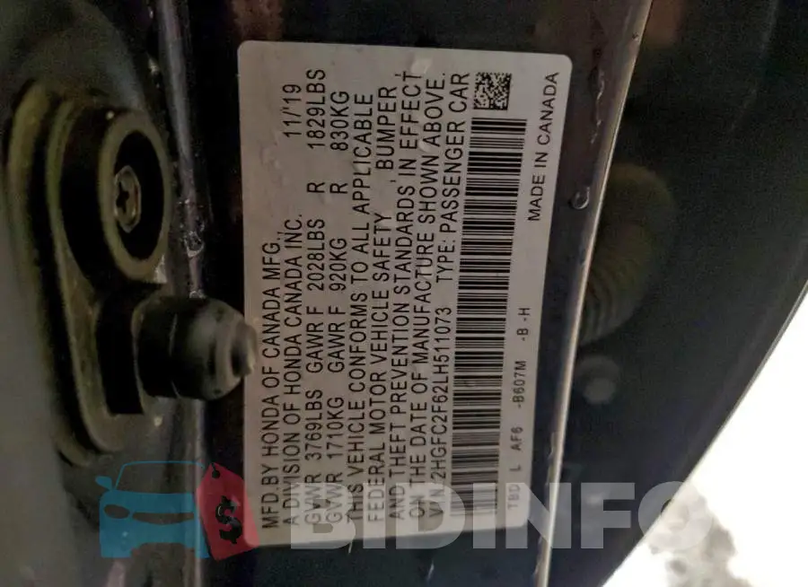 2HGFC2F62LH511073 Photo# 12