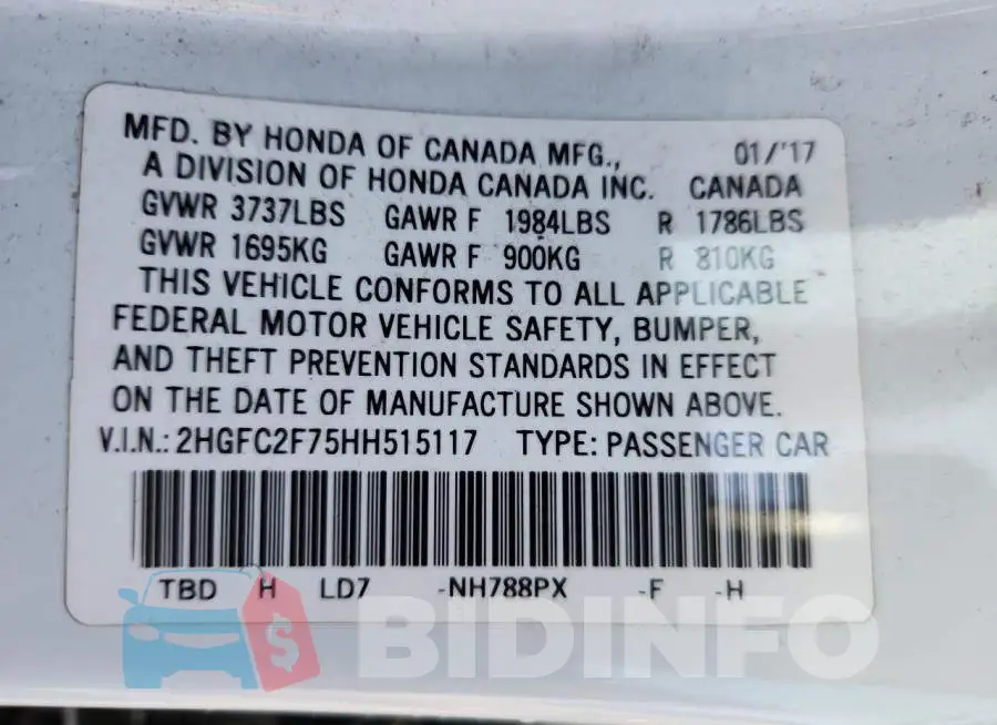 2HGFC2F75HH515117 Photo# 13