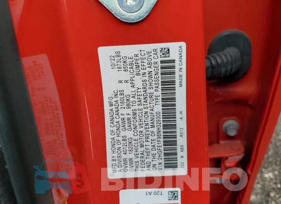 2HGFE1F96NH329300 Photo# 12