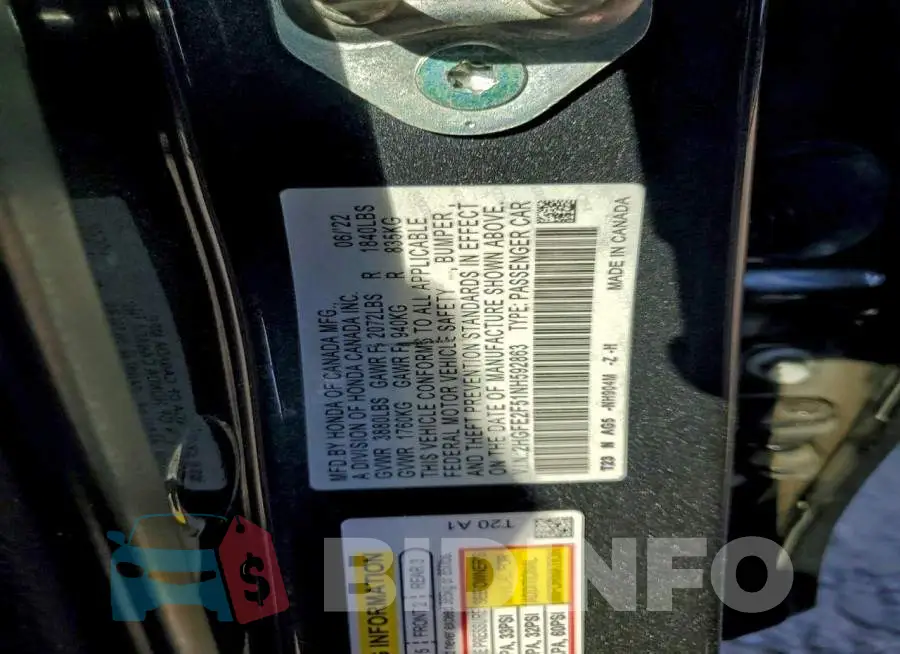 2HGFE2F51NH592863 Photo# 12