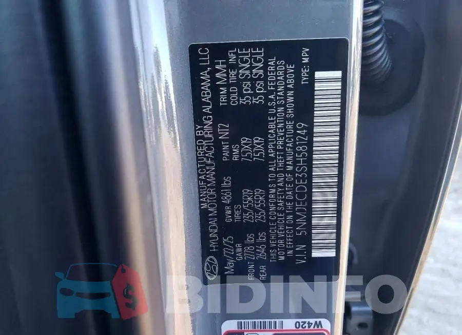 5NMJECDE3SH581249 Photo# 12